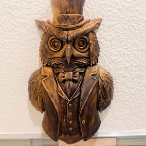 Hand Painted Victorian Owl Wall Sculpture | Steampunk Gentleman Bird Bust Unique Handcrafted Wall Art Home Decor Gift | Elegant Home Accent