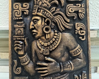 Aztec Warrior Wall Art | Gold and Black Relief Sculpture | Ancient Mayan Tribal Decor | Handpainted Warrior Plaque | Cultural Home Accent