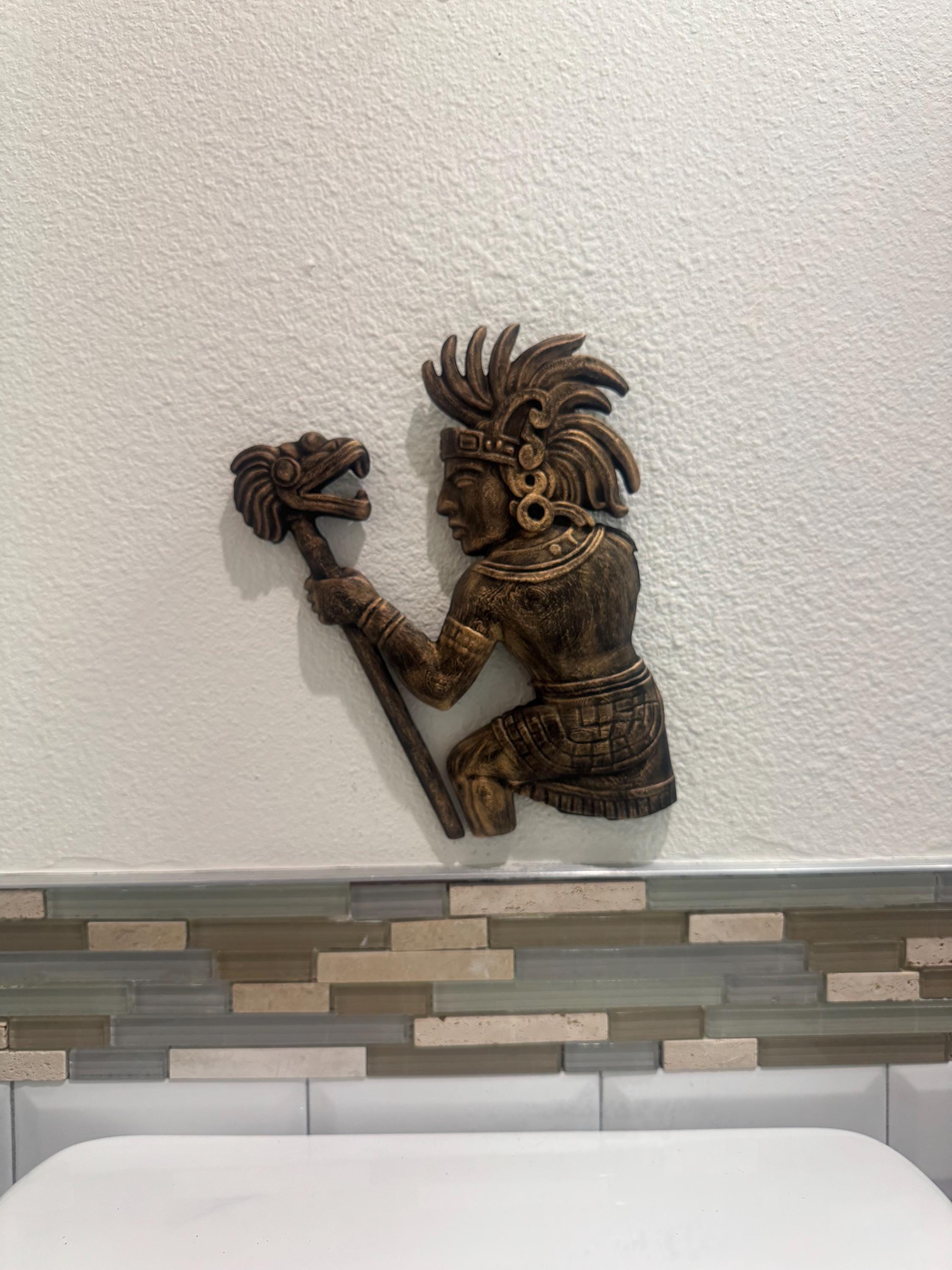 Aztec Wall Sculpture – Hand Painted Mayan Warrior Wall Art | Bronze ...