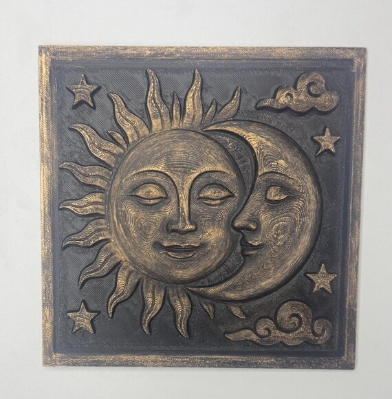Sun and Moon Celestial Wall Art: Antique Gold Boho Decor