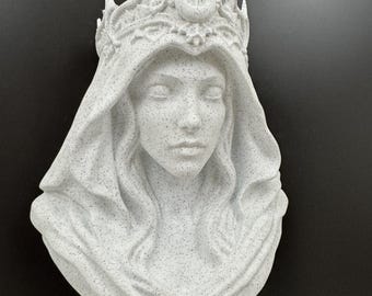 Busto de pared de la Diosa Lunar / Escultura de corona gótica / Decoración de pared de bruja / Decoración del hogar de la Diosa Oscura / Regalo de arte de fantasía celestial