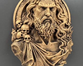Hades Wall Sculpture | Greek God Underworld Bust | Dark Mythology Relief | Gothic Skull Plaque | Fantasy Home Accent | Unique Gift for Him