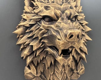 Wolf Head Wall Sculpture | Geometric Snarling Wolf Art | Gothic Animal Bust | Dark Fantasy Decor | Man Cave Gift for Him