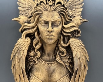 Escultura de pared de Morrigan / Busto de diosa celta / Decoración gótica de pared / Arte de mitología oscura / Regalo de bruja para ella