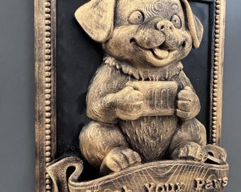 Lavez-vous les pattes | Décoration de salle de bain pour chien | murale drôle de chiot | Art en pierre rustique pour animaux de compagnie | Cadeau de pendaison de crémaillère pour amoureux des chiens