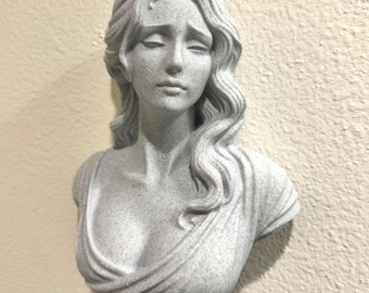 Modern Classical Goddess Wall Bust, Stone Look Greek Inspired Wall Art, Neoclassical Female Sculpture, 3D Printed Home Decor