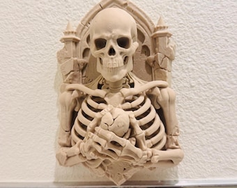 Gothic Skeleton Wall Mount Sculpture Bone Style Cathedral Skull Wall Decor Dark Fantasy Memento Mori Medieval Wall Art Horror Gift
