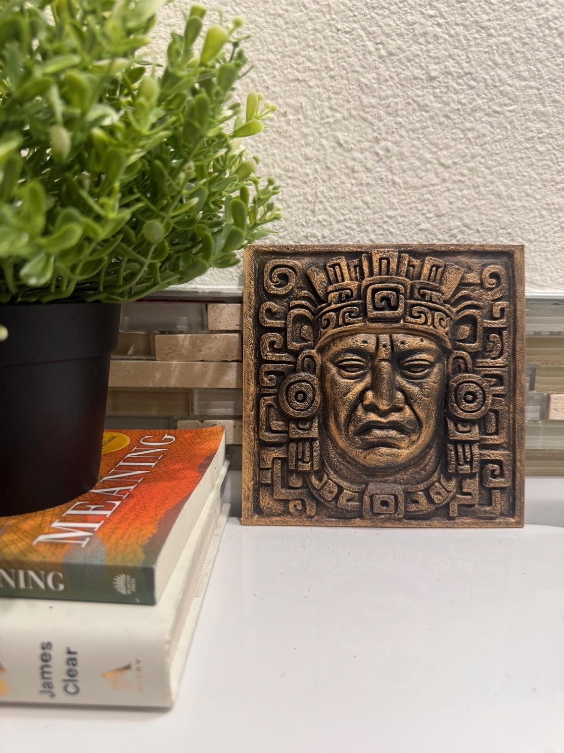 Aztec Warrior Wall Art: Bronze Stone Look, Tribal Decor (6x6 Inches) - Etsy