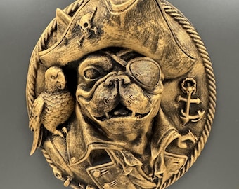Placa de pared de bulldog francés pirata / Medallón de bulldog francés / Arte canino náutico / Regalo divertido para la cueva del hombre
