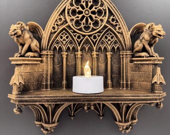 Estantería de gárgola catedral / Exhibición de pared gótica / Arte de rosetón medieval / Decoración Dark Academia / Regalo único para ella