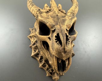 Soporte de pared con calavera de dragón / Decoración de pared gótica fantástica con calaveras / Arte de pared de dragones / Regalo para la cueva del hombre