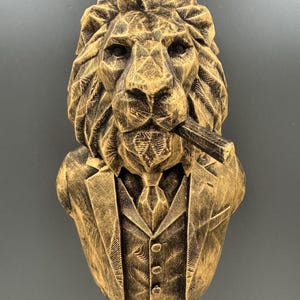 Lion Bust Wall Sculpture | Geometric Lion Wall Art | Gentleman Lion Decor | Gold Animal Wall Art | Man Cave Office Decor