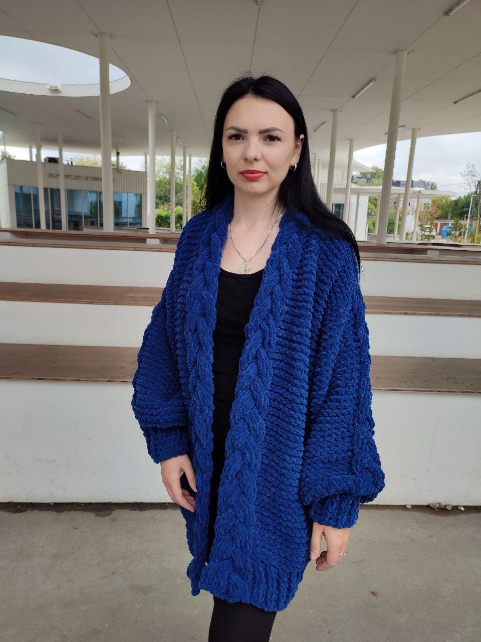 Handmade Navy Blue Cable Knit Cardigan, Size M - Etsy Canada