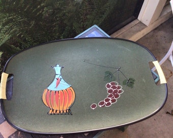 Midcentury Tilso Tray With Chianti & Grapes