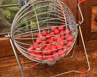Antique Bingo Cage + 71 Balls