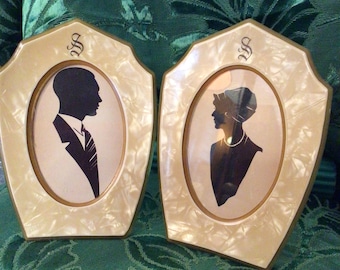 Pyralin Framed Silhouettes 1920s pair