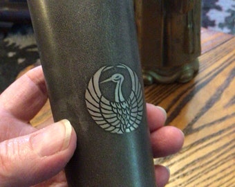Antique Pewter Saki Pitcher with Japanese Family Crests