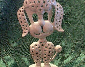 White 1960s Earring Organizer Poodle