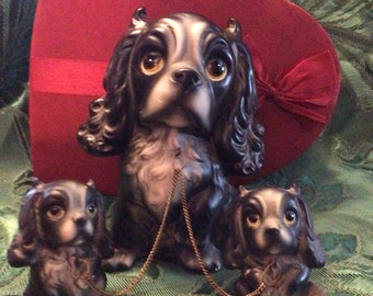 Japan Midcentury Chained Cocker Spaniel Family Large Big Eye