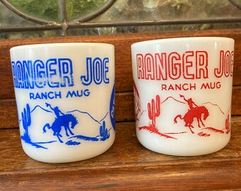 Pair Ranger Joe Ranch Mugs by Hazel Atlas