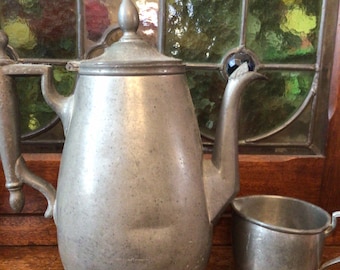 Pewter Coffeepot with Cream Pitcher Looks Ancient