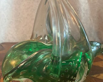 Murano Glass Basket 6 x 7 inches Bullicante Heavy
