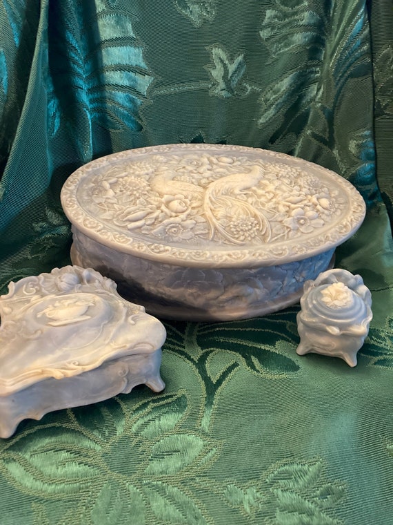 Gorgeous Incolay Stone Jewelry Box Set of 3 - image 1