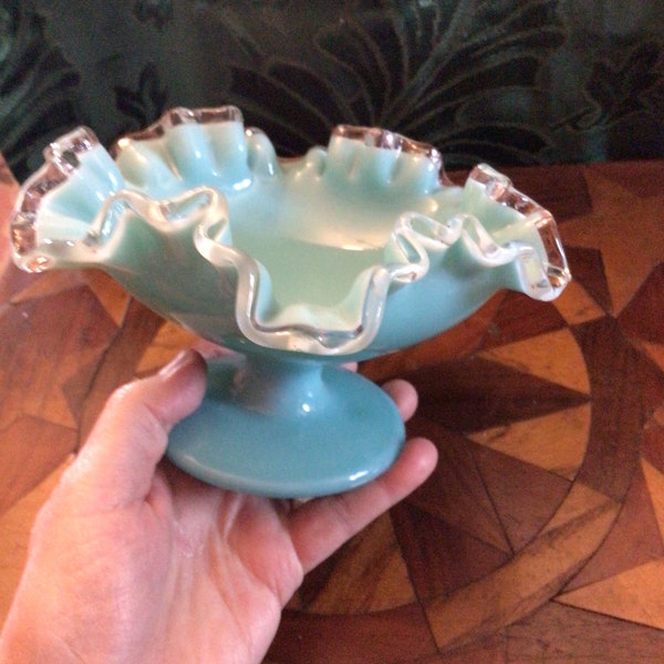 Fenton Silvercrest Footed Turquoise Compote