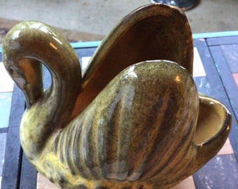 Gonder Pottery Midcentury Variegated Swan Planter