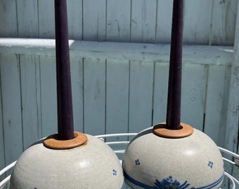 Pottery Salt Glazed Candle Holders Pair