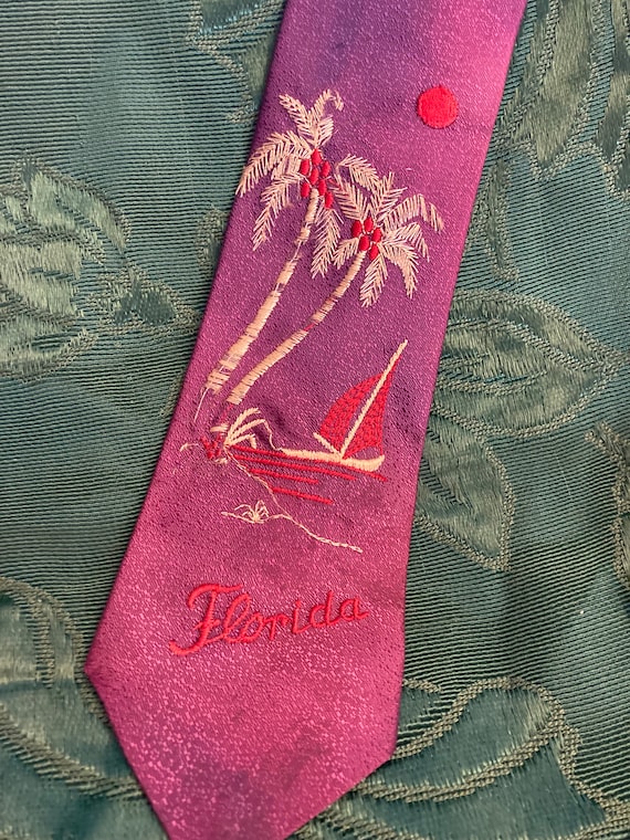 Old Florida Souvenir Silk Necktie Midcentury