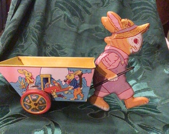 J. Chein  Easter Bunny Cart Tin Toy