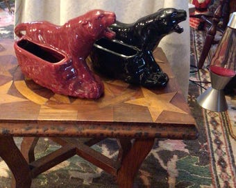 Pair Midcentury Slinking Panther Planters !