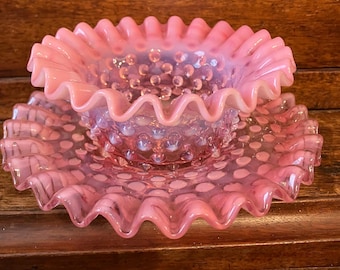 Fenton Opalescent Hobnail Vintage Condiment Set -Mint !