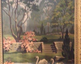 Vintage Pair Paint by Numbers of Formal Gardens 19 x 23 inches