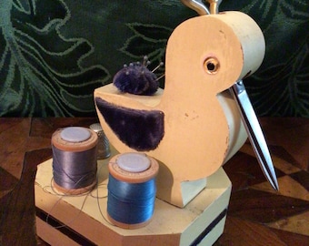 Figural Duck Sewing Caddy & Pincushion 1920s