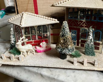 Twinkle Lite Putz House with Santa !- Original Box- Works !