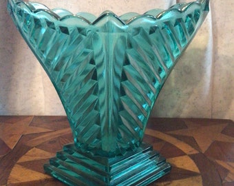 Fenton Turquoise Art Deco Vase 7.5 inch.