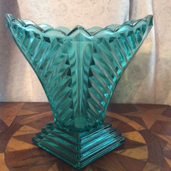 Fenton Turquoise Art Deco Vase 7.5 inch.