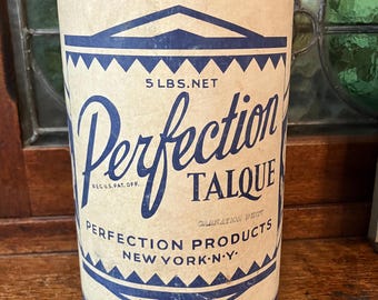 Perfection Talque Vintage 5 lb Container-8.5 inch- 1920s