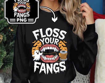 Floss Your Fangs PNG, Funny Halloween Dentist Design, Spooky Tooth Clipart, Halloween Dental PNG (Digital Download