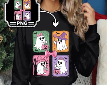 Leuke geestenbundel png, kawaii halloween-clipartset, griezelige schattige geest digitale download, roze geest png-ontwerpen