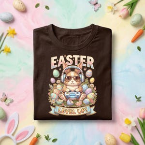 Easter Gamer Bunny PNG, Funny Gaming Rabbit Level Up Easter Design with Controller Headphones Eggs, Cute Gamer Easter Shirt