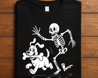 Skeleton Chasing Dog PNG, Funny Halloween Bone Clipart, Spooky Dog Digital Download for Shirts & Crafts, Skeleton Dog PNG, Halloween Dog PNG