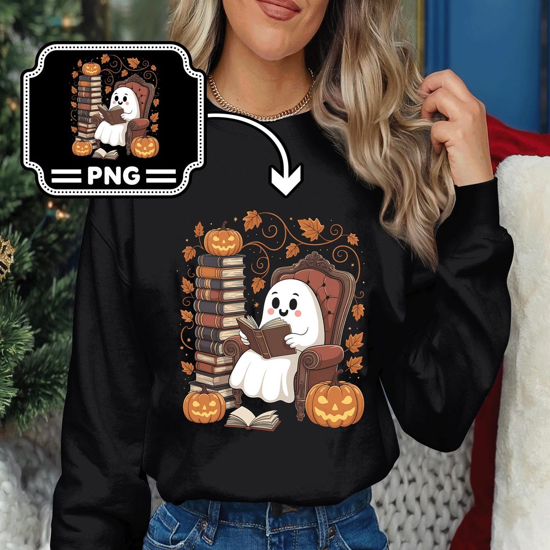 Ghost Reading Books With Pumpkins Halloween, Cute Halloween PNG ...