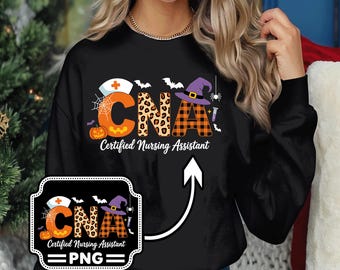 Leuke CNA Halloween-png, Leopard-gecertificeerde verpleegster Pumpkin Ghost-ontwerp, griezelige digitale verpleegkundige download