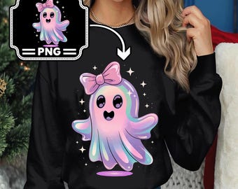 Pastel spook png, kawaii halloween spook clipart, schattige regenboog griezelige geest digitale download, spook png-ontwerpen