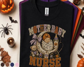 Mother Baby Nurse Halloween PNG, Labor Delivery Nurse Design, Newborn Nursing Sublimation, Spooky Maternity Nurse Gift, Fall Medical PNG