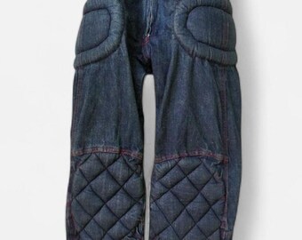 Vintage Performance Racing Products Denim Motocross Pants | Made in USA Quilted Padded Motorcycle Riding Jeans Distressed Techwear Gorpcore