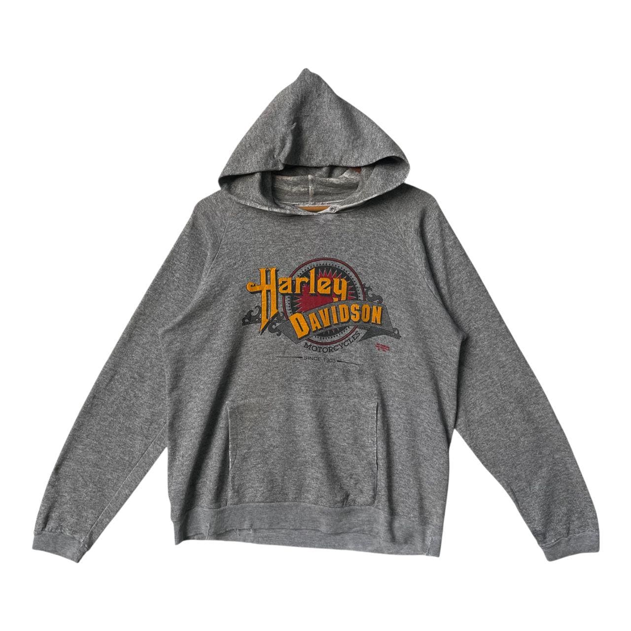 Sweat Capuche Vintage Harley Davidson 80's Noir - Cotton USA, Taille Regular